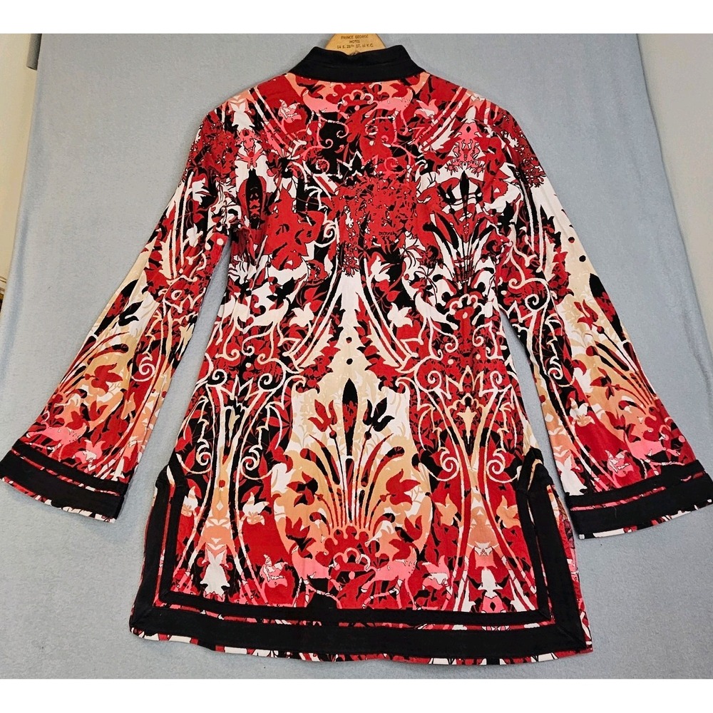 Red Floral Stretch High Neck Boho Hippie Tunic Dana Buchman Womens Top Size M - Picture 2 of 10